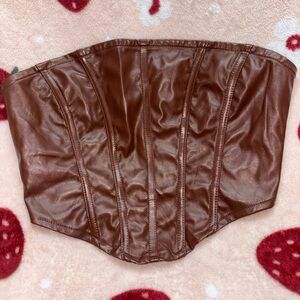 Brown Faux Leather Corset Top